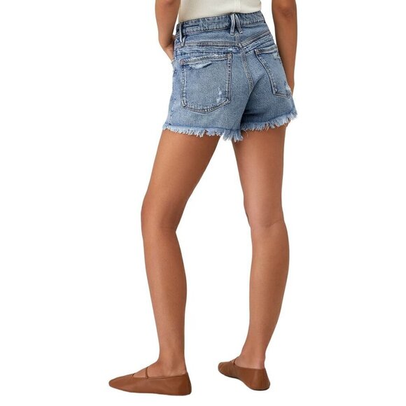 GOOD AMERICAN Good 90's Yoke Contrast Short in Indigo 095 2/26 Denim Jeans - Picture 14 of 16